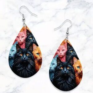 Faux Leather KITTY CAT Dangle Earrings